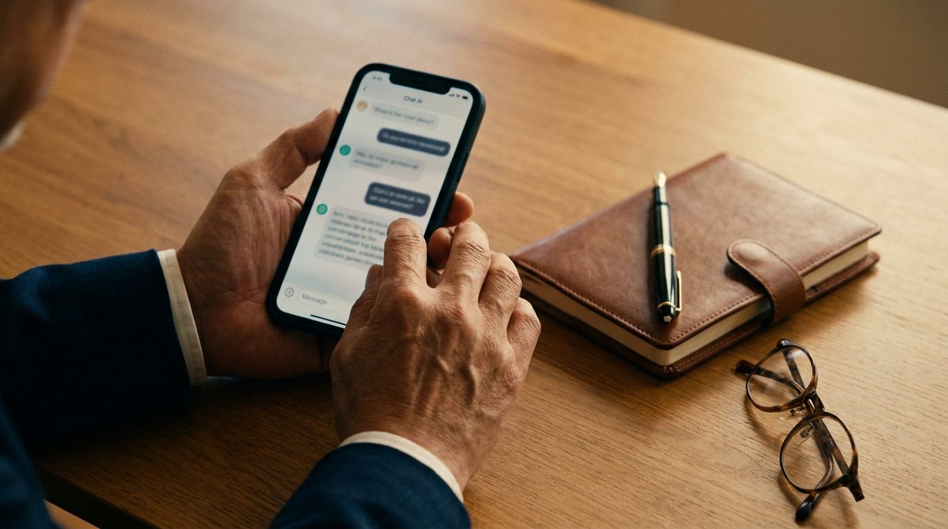 スマートフォンでAIとやり取りする手元
